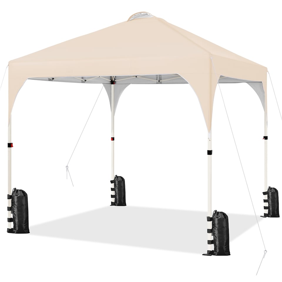 image 1 of Yaheetech 201 cm L x 201 cm W Pop Up Canopy Tent-Beige | Cream | Beige | 201 cm L × 201 cm W × 243-263 cm H