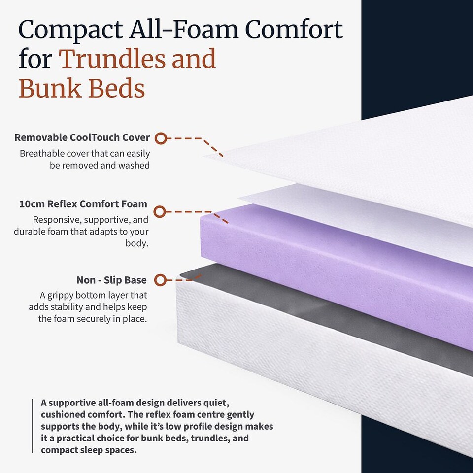 image 1 of Visco Therapy Kids Foam Mattress 10cm - Trundle & Bunk Bed, Hypoallergenic, UK Made