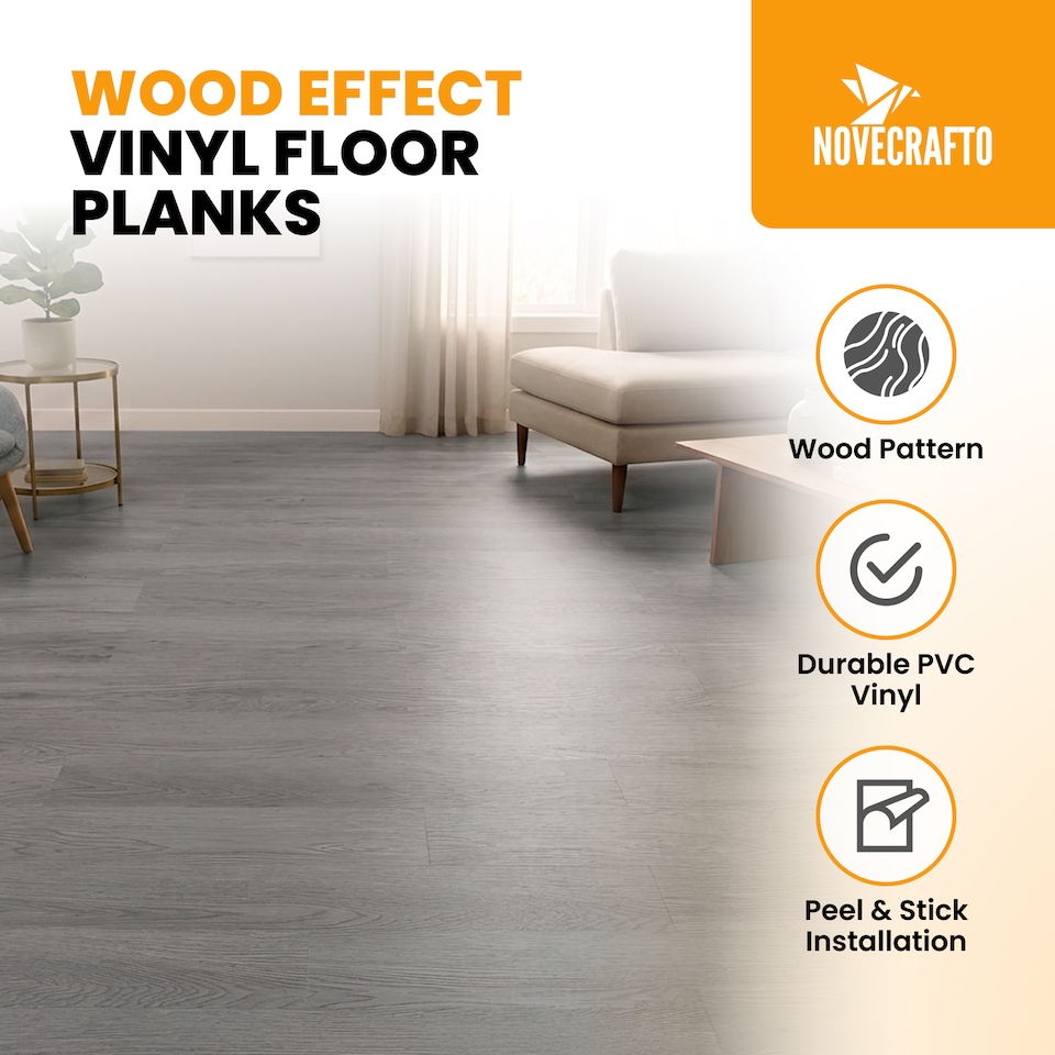 image 1 of Self Adhesive Floor Planks | 5.9x35.9in (91.4x15.2cm) Each | Peel & Stick Vinyl Flooring | Grey Wood Effect | Easy DIY | Stick On Tiles for Home Floors | Grey | 1.39 sqm