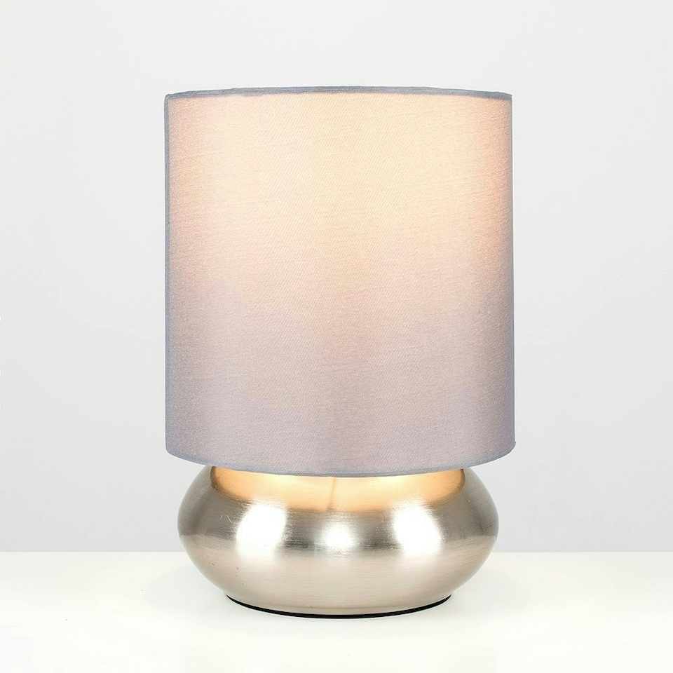 image 1 of ValueLights Touch Dimmable Brushed Silver Table Lamp and E14 Candle LED 5W Warm White 3000K Bulb