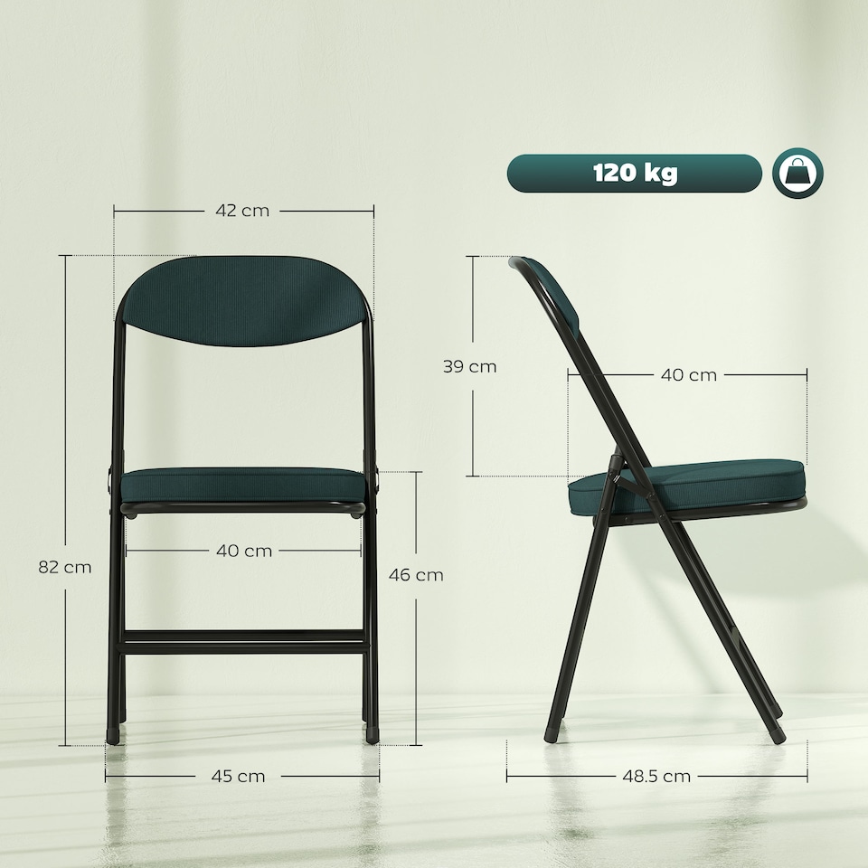image 1 of HOMCOM Folding Chairs Set of 4 with Cushioned Seat, Steel Frame, Teal | Green | Teal green | One Size