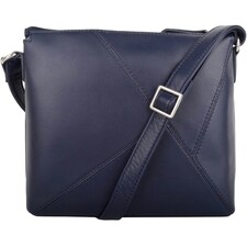 Genuine Soft Leather Crossbody Shoulder Triangle Panel Handbag Blue | Navy