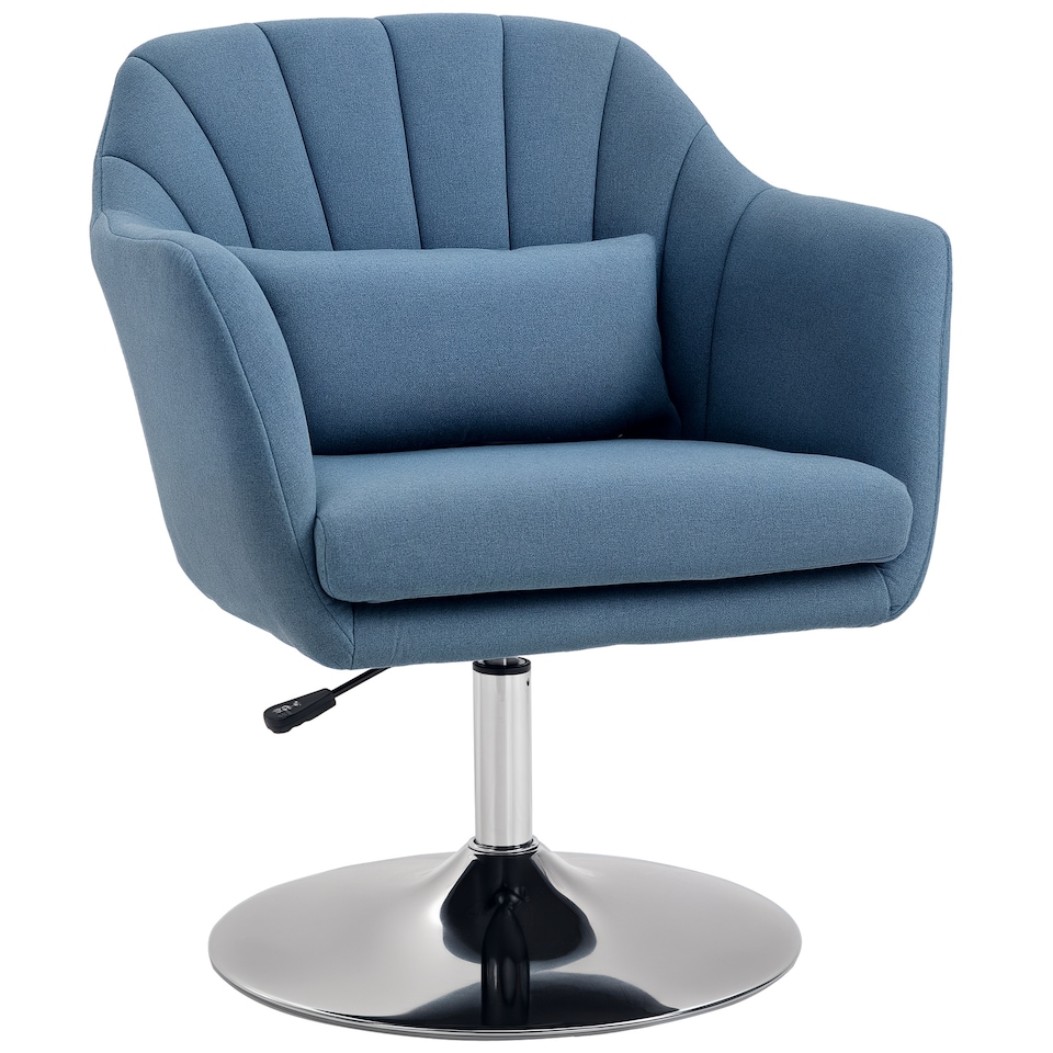 image 1 of HOMCOM Swivel Linen Fabric Accent Chair for Living Room Contemporary Vanity Armchair with Adjustable Height Thick Cushion Lumbar Support Armrest for Bedroom Office Blue