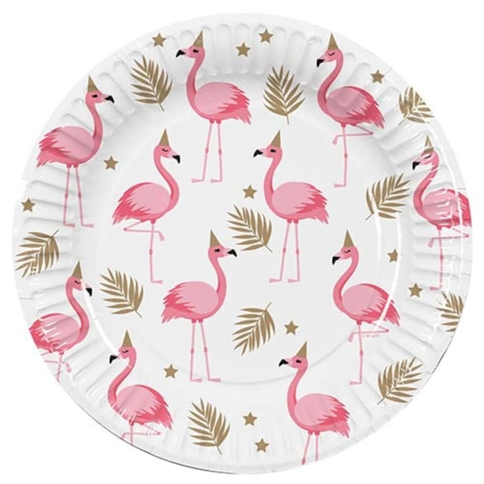 Flamingo Gold Foil Round Paper Plates 23cm - Pack of 10