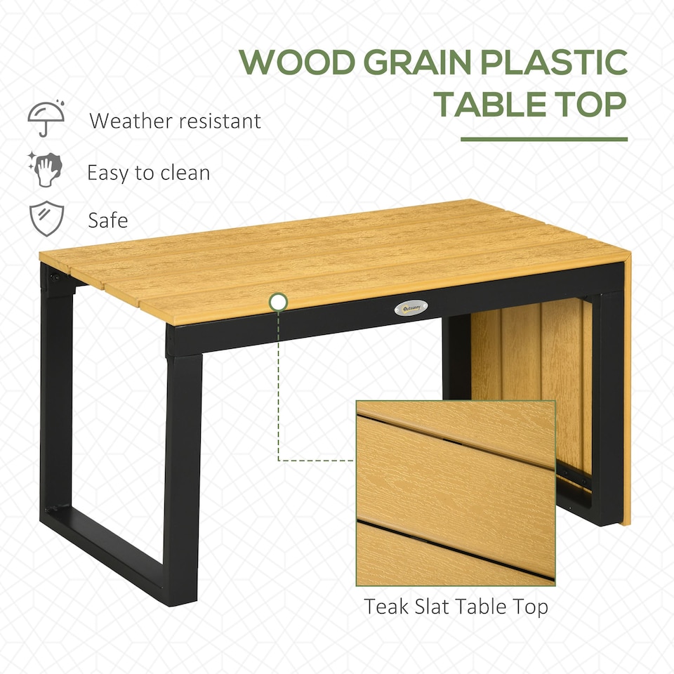 image 1 of Outsunny 3 Pieces Patio Furniture Set, Outdoor Garden Sofa Conversation Set w Padded Cushions, Wood Grain Plastic Top Table and Side Panel, Dark Grey