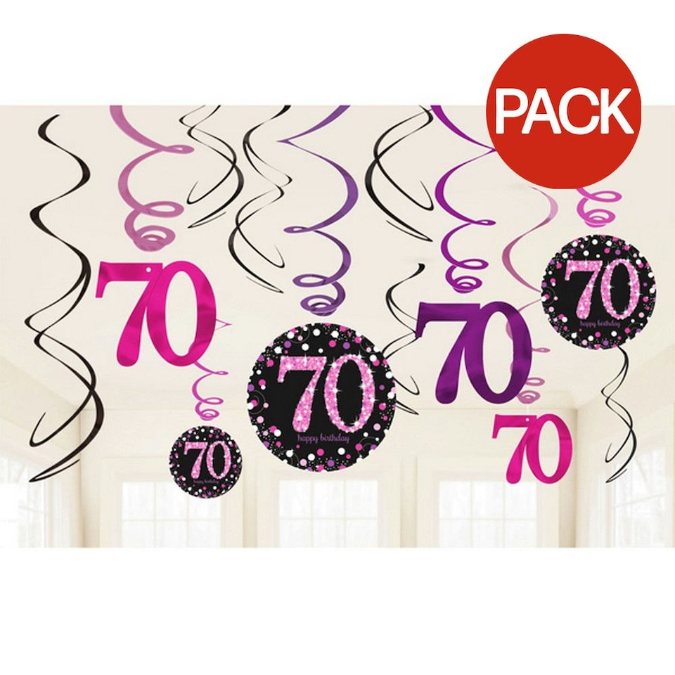 image 1 of Amscan Pink 70th Birthday Party Swirls (Pack of 12) - Pink - One Size