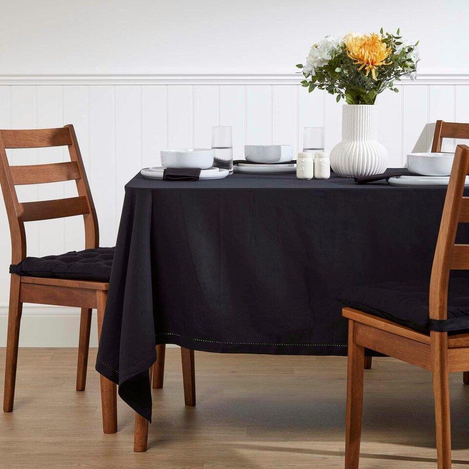 image 1 of Homescapes Black Cotton Tablecloth - 178 x 300 cm Black