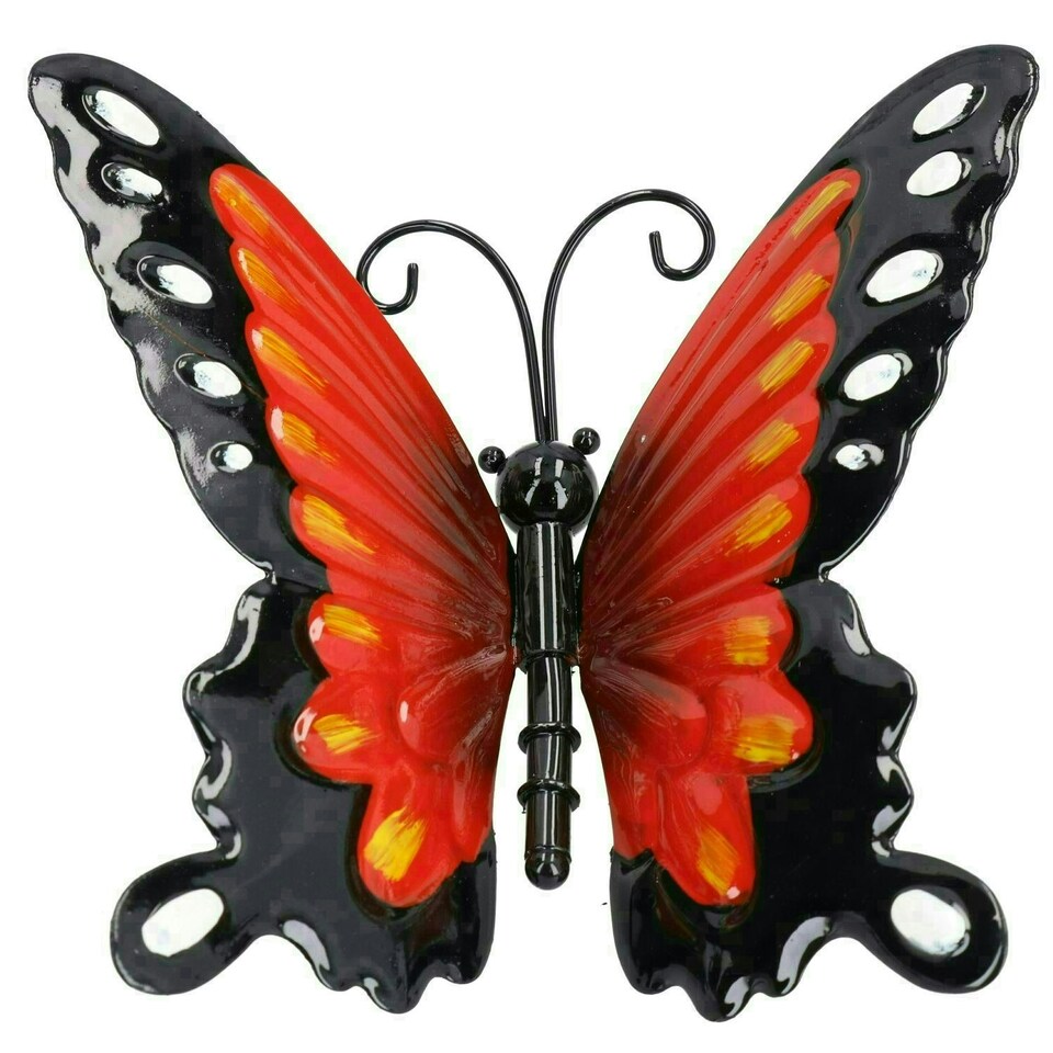 image 1 of Small 3D Red Metal Butterfly Garden/Home Wall Art Ornament 7x12x14cm