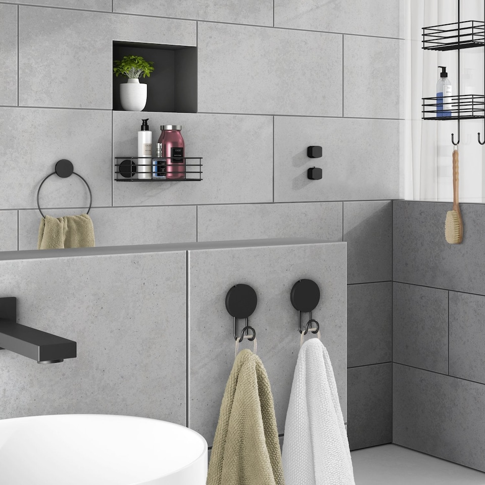 image 1 of BESLAGSBODEN Black Self Adhesive Bathroom Towel Hook