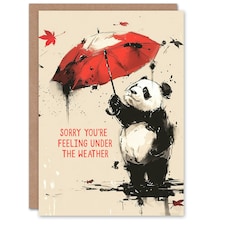 Red Umbrella Autumn Kids Bear Panda Get Well Her Card