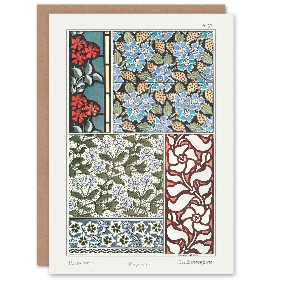 image 1 of Maurice Pillard Verneuil Art Card Periwinkle Flower Pattern