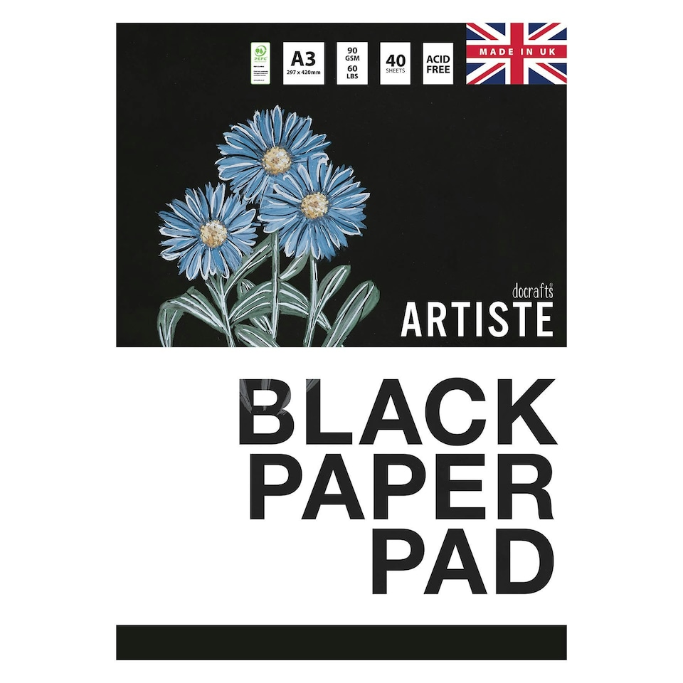 Artiste Black Paper Pad, Black, A3, 90gsm 40 Sheets