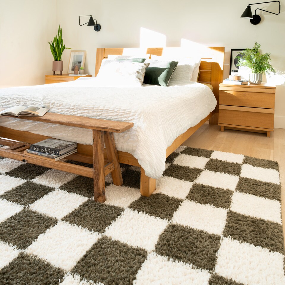 image 1 of Soft Cream Checkerboard Rug Living Room Bedroom Hallway Area Thick Modern 120cm x 170cm | Cream | Cream | 120cm x 170cm