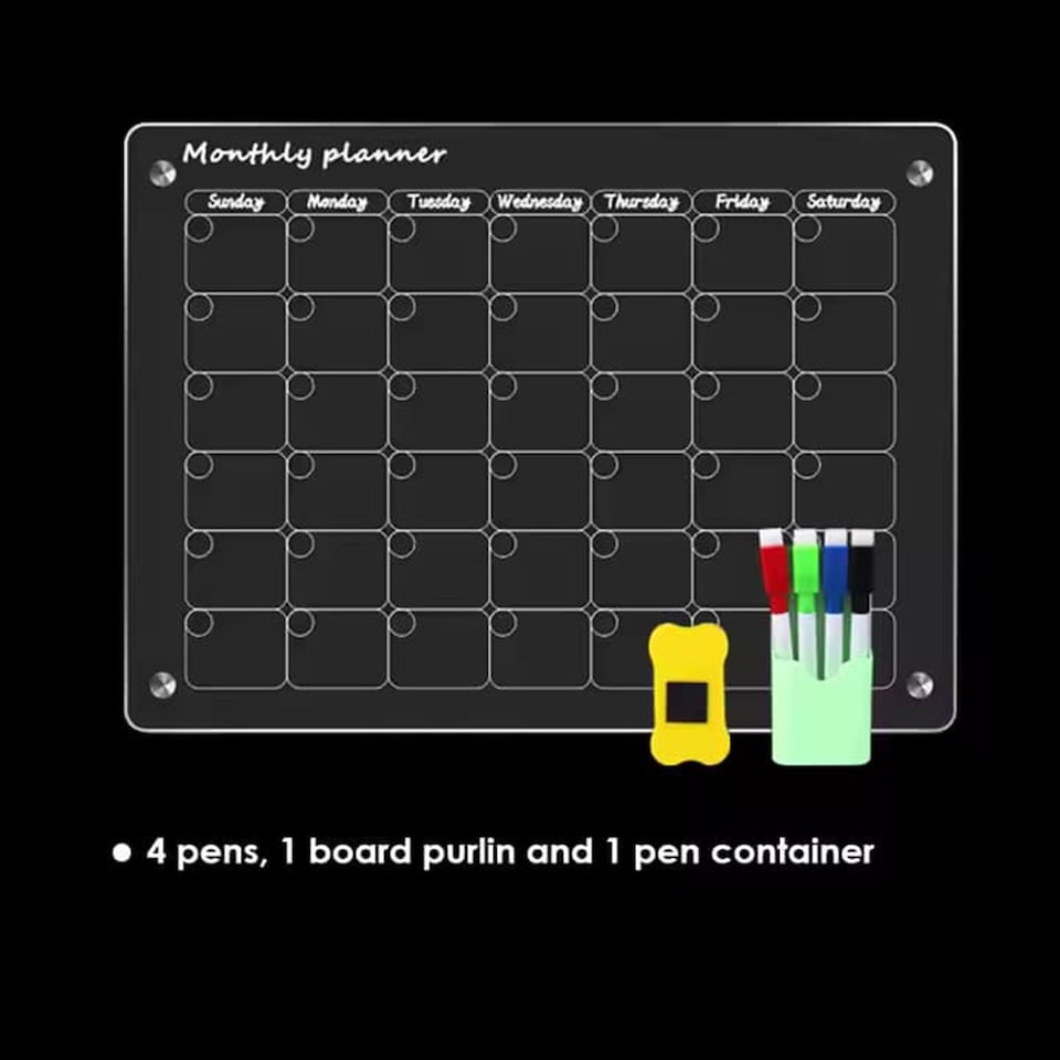 image 1 of Glass Dry Erase Magnet Whiteboard Monthly Calendar Planner for Refrigerator