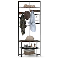COSTWAY Corner Hall Tree Hallway 5-Tier Coat Rack Brown | One Size