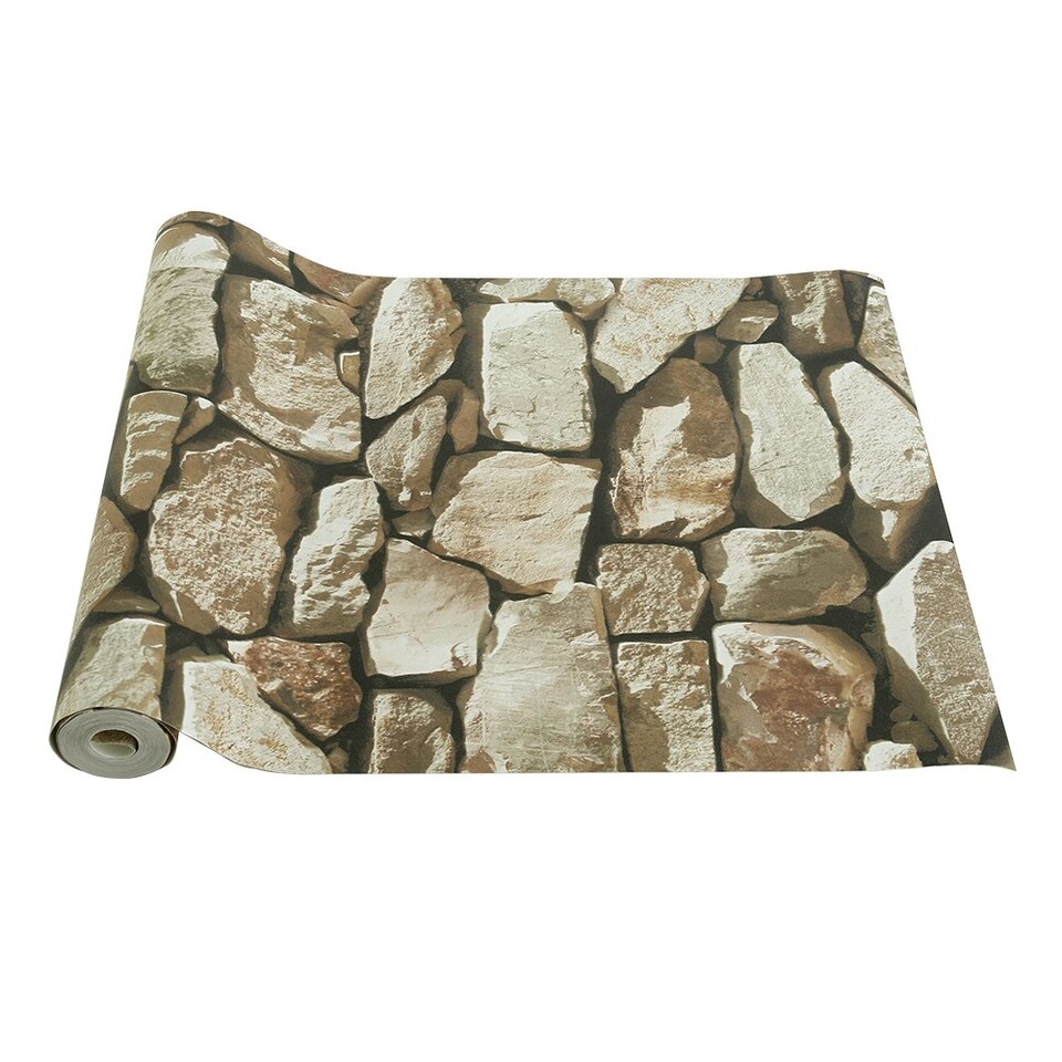 image 1 of Living and Home Rustic Stone Brick Textured PVC Wallpaper | Multi