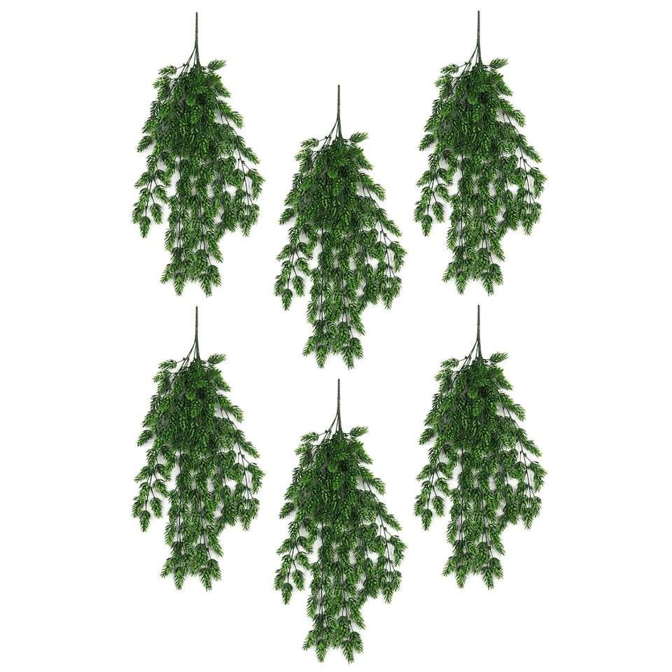 image 1 of Pack of 6 x Hanging UV and Fire Resistant Artificial Clustered Fern Plant 128cm