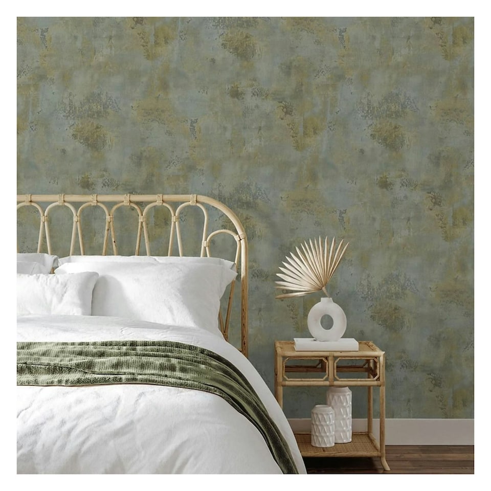 image 1 of Grandeco Galvanised Metal Effect Textured Wallpaper - Blue/Green - 10.5m x 53cm | Blue
