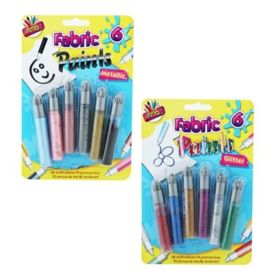 image 1 of Pack of 6 Assorted Glitter & Metallic Fabric Paints
