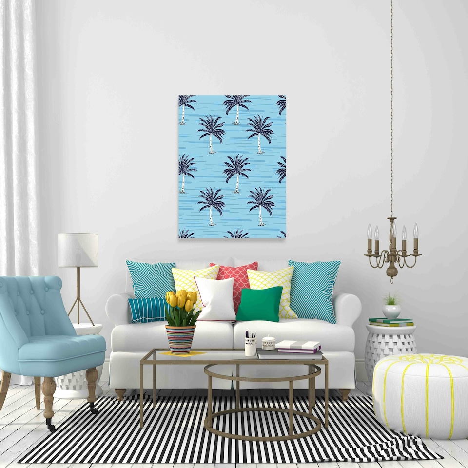 image 1 of Blue sky Blue Palm (Canvas Print) 66cm x 66cm