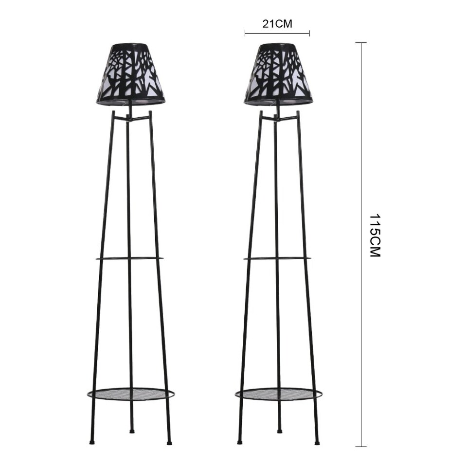 image 1 of Living and Home 2 Pcs Double-Tier Solar-Powered Plant Stand Black