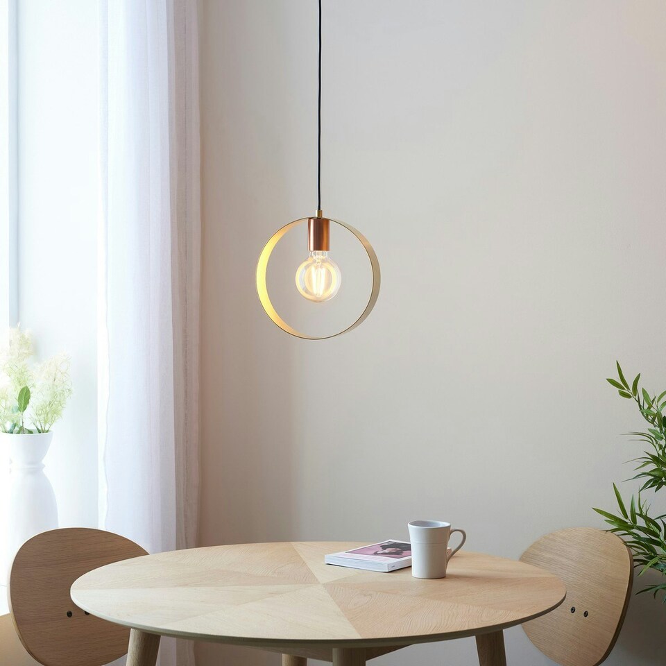image 1 of Hoop Single Pendant Ceiling Lamp, Brushed Brass, Nickel, Copper Plate