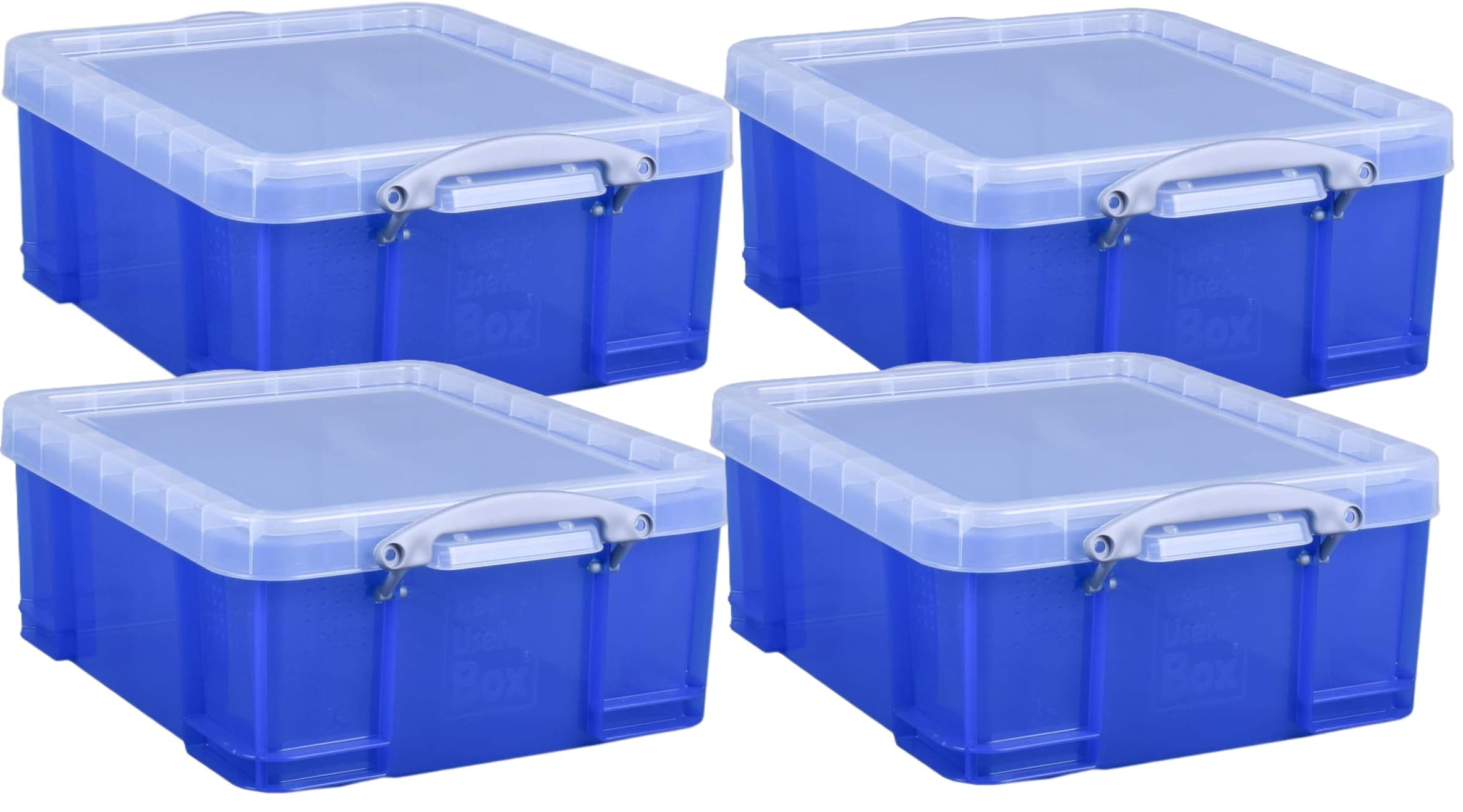 Really Useful Plastic Storage Box 18 Litre Transparent Blue Pack of 4 ...