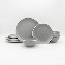 Reactive Grey Glaze Dinner Set Nordic Pebble Plates & Bowls 18pc Set