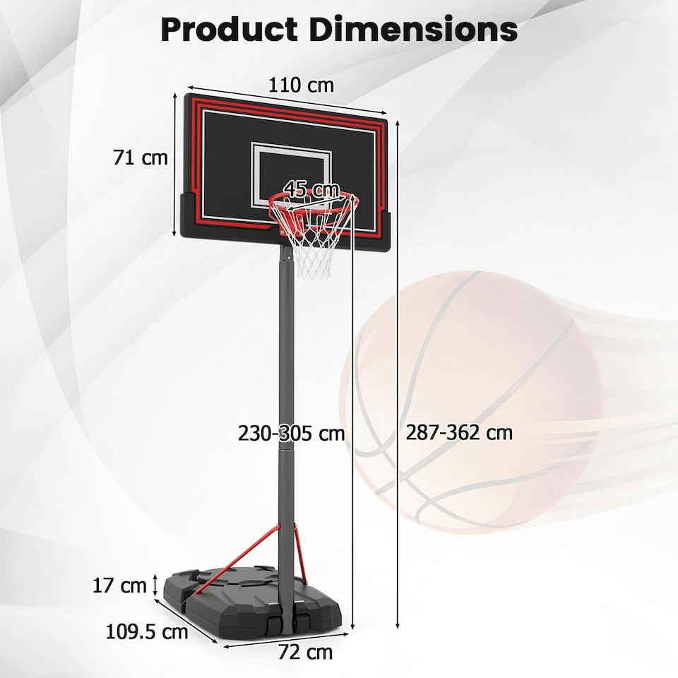 image 1 of COSTWAY Outdoor 7.5-10 FT Portable Basketball Hoop Backboard Black | Standard