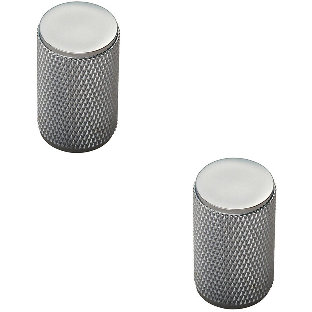 Loops 2x Knurled Cylindrical Cupboard Door Knob 18mm Dia Chrome Cabinet Handle