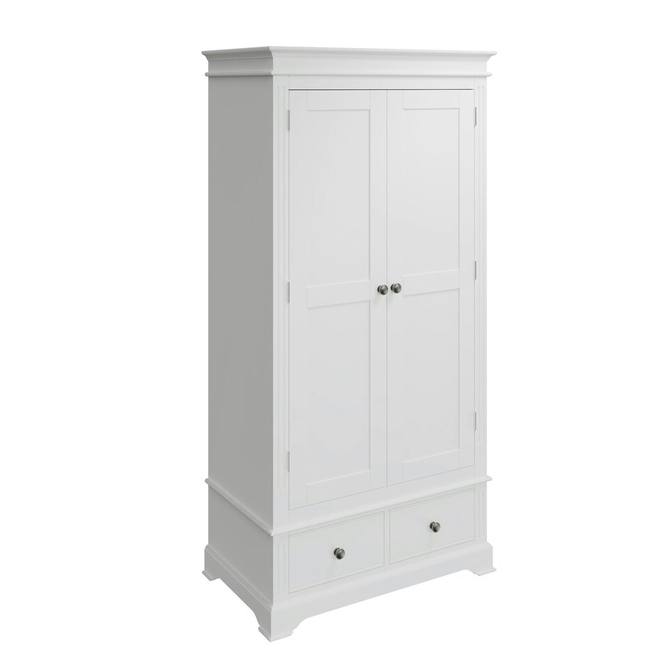 image 1 of 2 Door Wardrobe 2 Storage Drawers Hanging Clothes Rail White Pine and MDF White