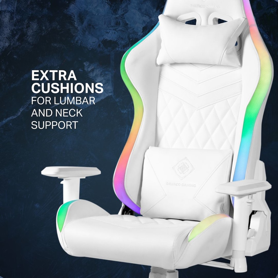 image 1 of Deltaco Gaming DC410 RGB Gaming Chair with RGB Lighting - White