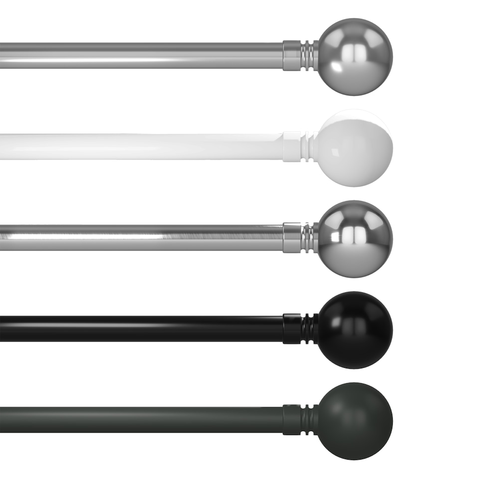 image 1 of Metal Eyelet Extendable Curtain Pole, Ball Finials 70-120cm Black | Painted Black