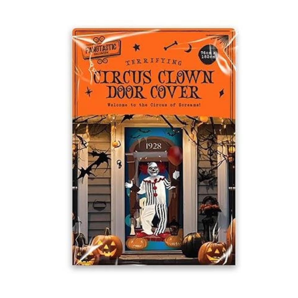 image 1 of Circus Clown Halloween Plastic Door Cover 182cm x 76cm