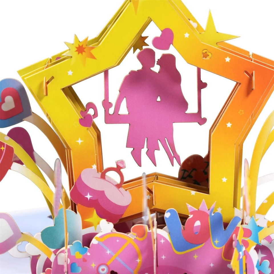 image 1 of Romantic Couple Star And Hearts Design 3D Pop Up Valentine’s Day Cards