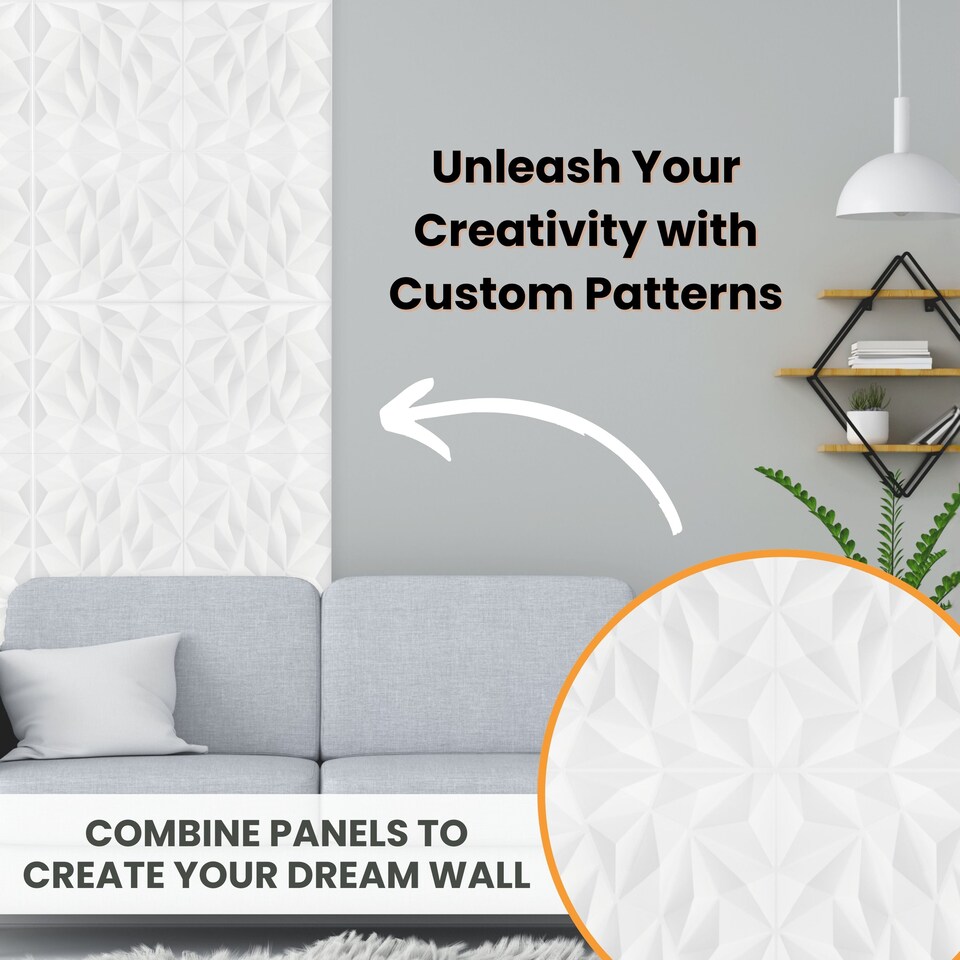 image 1 of NOVECRAFTO Decorative 3D Wall Panels (50cm x 50cm) 3D Diamond Design PVC Cladding Panel
