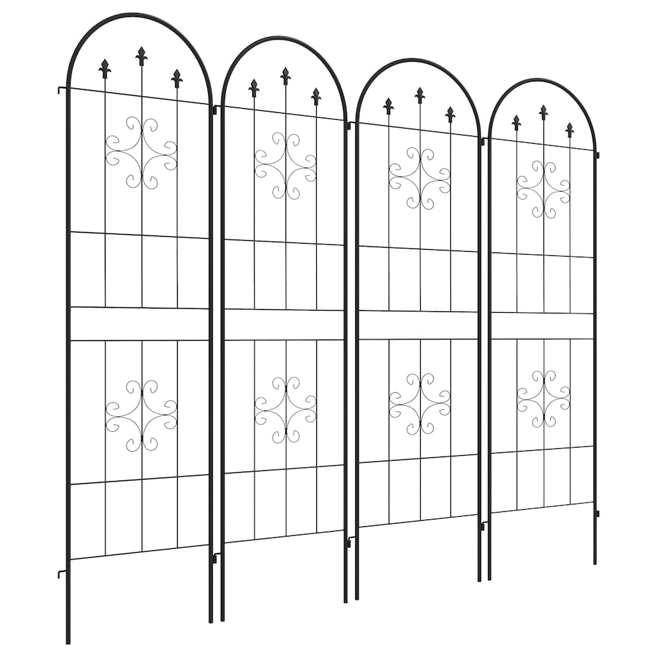 image 1 of Outsunny Set of 4 Metal Trellis for Climbing Plants, Arrow Design | Black | Black | 50W x 180Hcm