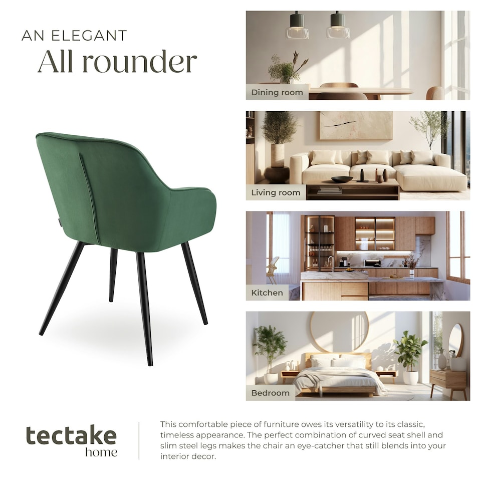 image 1 of Dining Chair Marilyn - velvet look, quilted pattern - per piece Green | Dark Green/Black