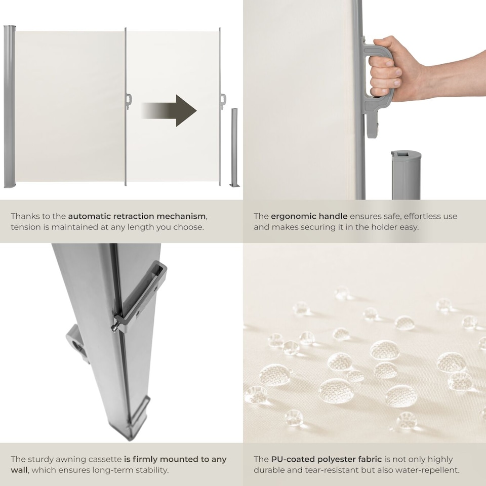 image 1 of Garden Privacy Screen with retractable side awning and aluminium casing | Cream | beige | 1