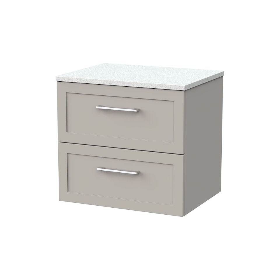 image 1 of Balterley Stonnall Traditional Wall Hung 2 Drawers Vanity Unit with White Nebula Laminate Worktop, 600mm, Pebble Grey