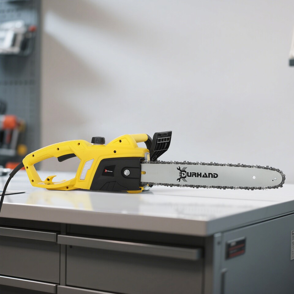 image 1 of DURHAND 2000W Powerful Electric Chainsaw, 16 Aluminium Blade Portable Corded Chain Saw, 7250rpm Chain Saw for Garden Tree Pruning, Auto Chain Lubrication to Cut Wood, Yellow
