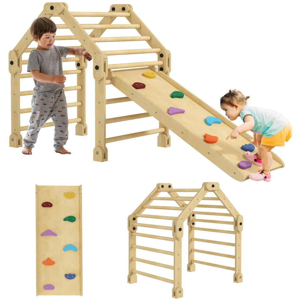 image 1 of AIYAPLAY 3 in 1 Kids Climbing Set, Foldable Toddler Climbing Toys with Ramp