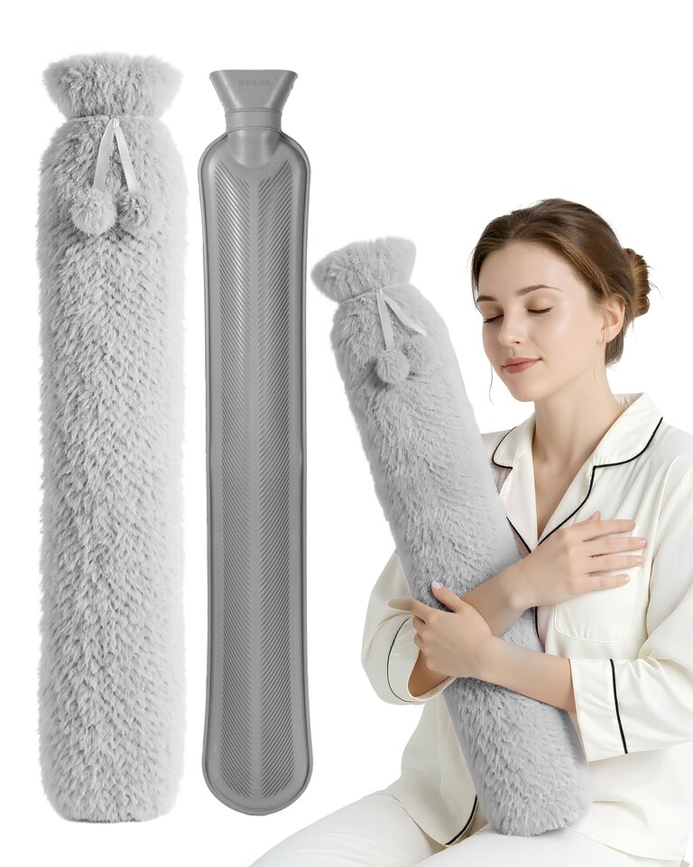 image 1 of Keplin Extra Long Hot Water Bottle 2 Litre Natural Rubber with Fleece Cover