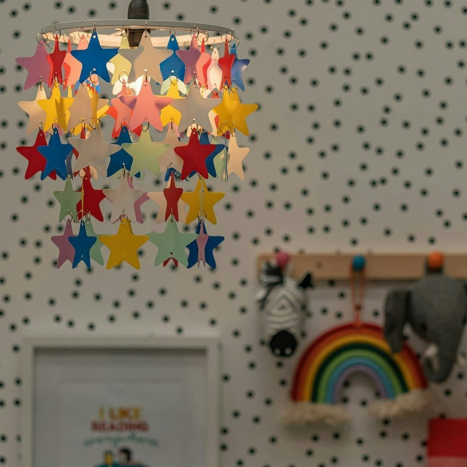 image 1 of ValueLights Childrens Multicoloured Stars Ceiling Pendant Light Shade