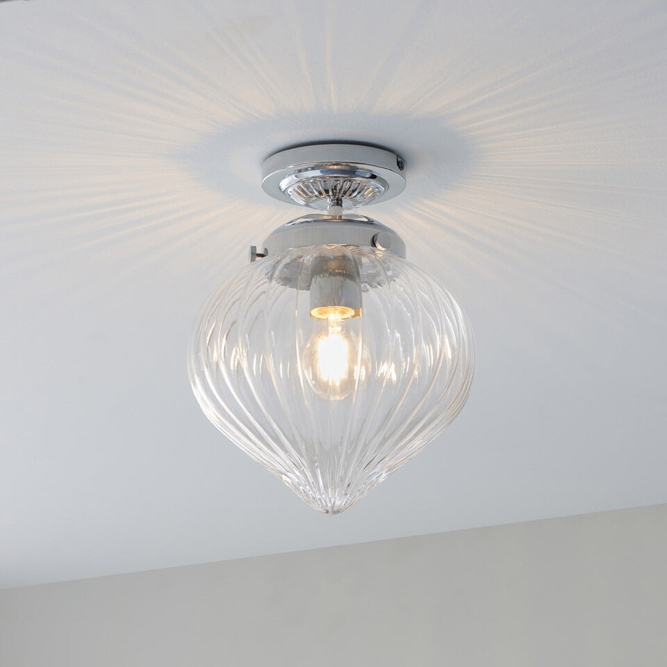 Translucent Privacy Glass Decorative Flush Bathroom Ceiling Light Fitting - Clear Ribbed Glass ...