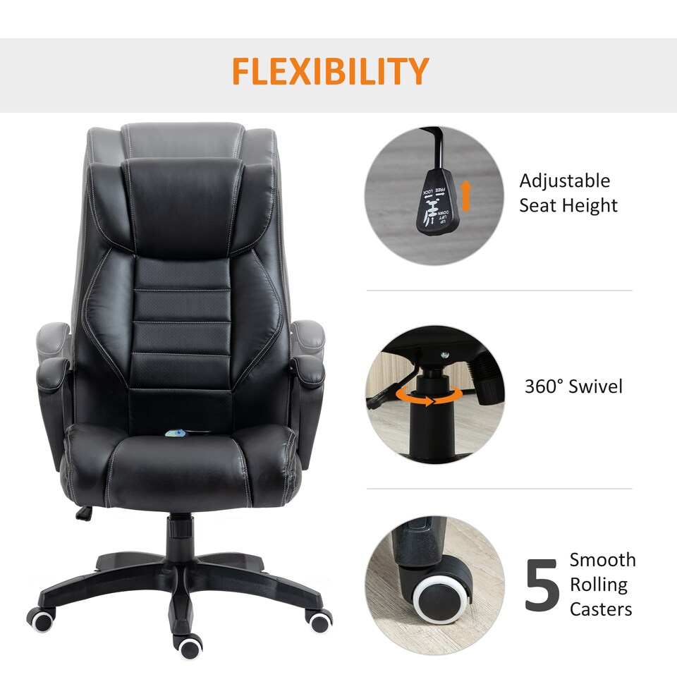 image 1 of Vinsetto Office Chair with 6-Point Maaage, PU Desk Chair with Padded Seat and Armrest, Computer Chair with Tilt Function for Home, Black
