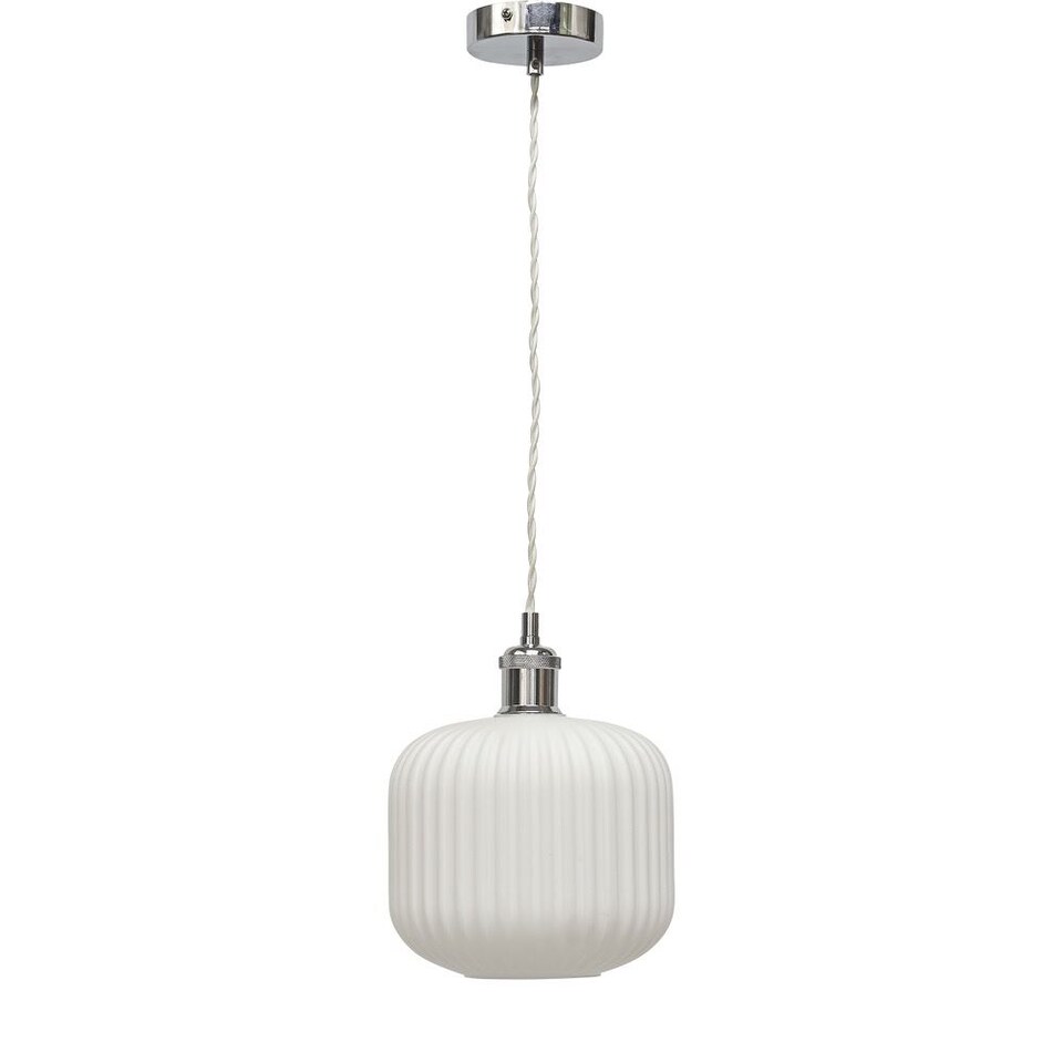 image 1 of Bento - White Ribbed Glass Chrome Retro Pendant Fitting