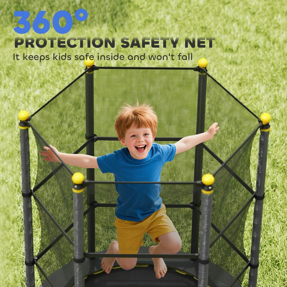 image 1 of HOMCOM 4.6FT Kids Trampoline with Safety Enclosure for Ages 3-10 Years Black