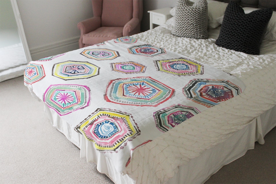 image 1 of Hand Painted Multicolor Watercolor Blanket | Multi