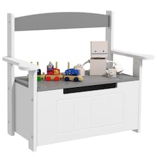 AIYAPLAY 2 in 1 Toy Box for Kids with Safety Lid for Bedroom, Nursery | Grey | 68.5L x 34W x 58Hcm